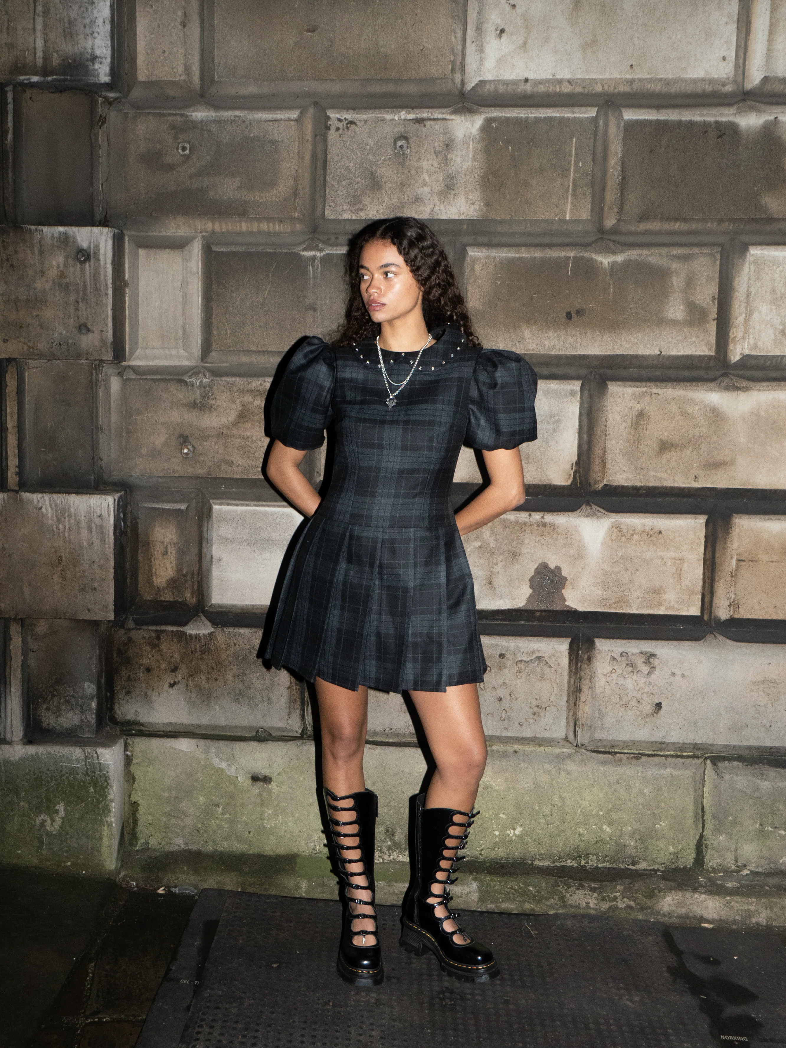 FOUR-PLAY STUDDED TARTAN DRESS - BLACK - Image 5