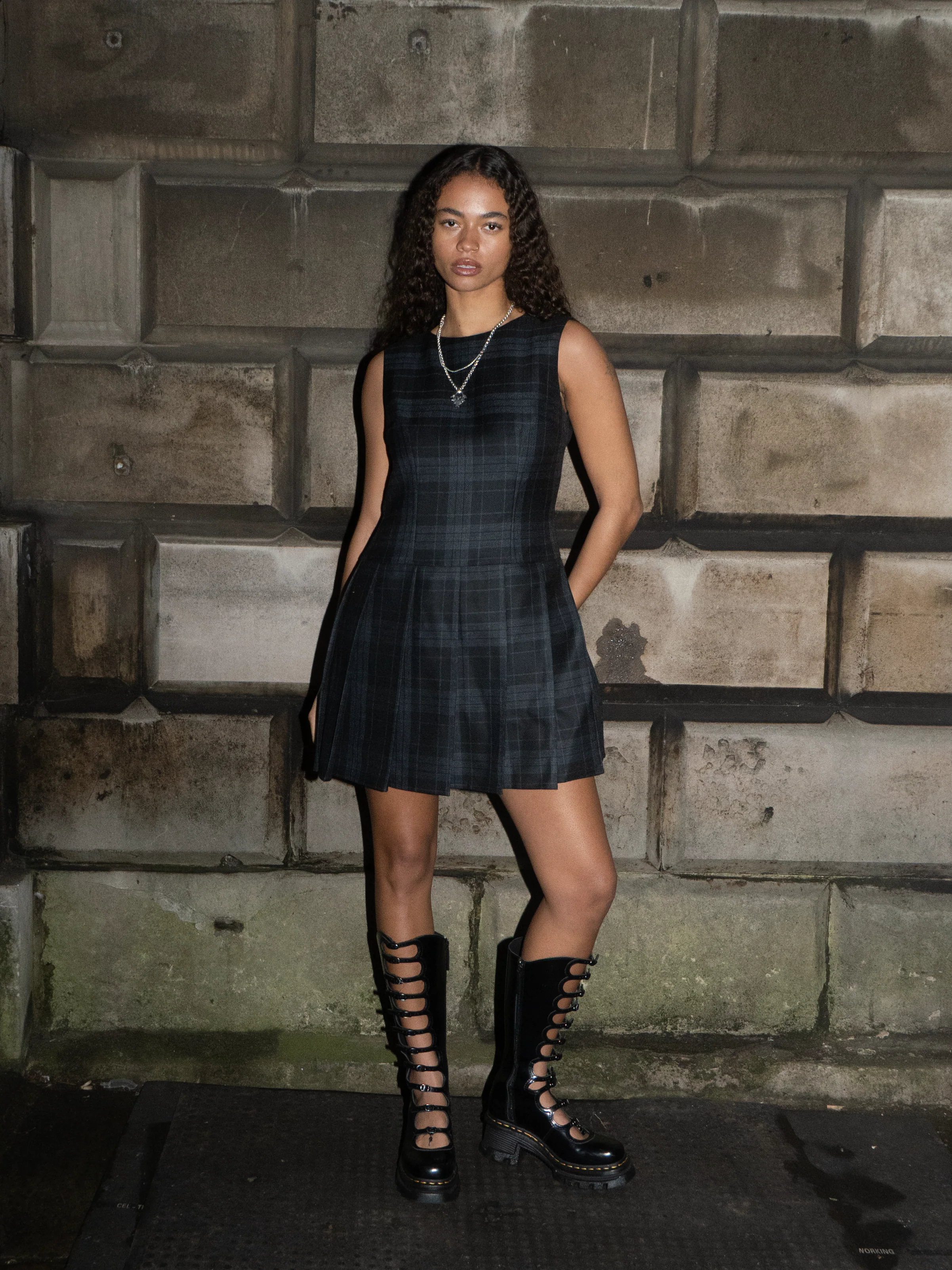 FOUR-PLAY STUDDED TARTAN DRESS - BLACK - Image 6
