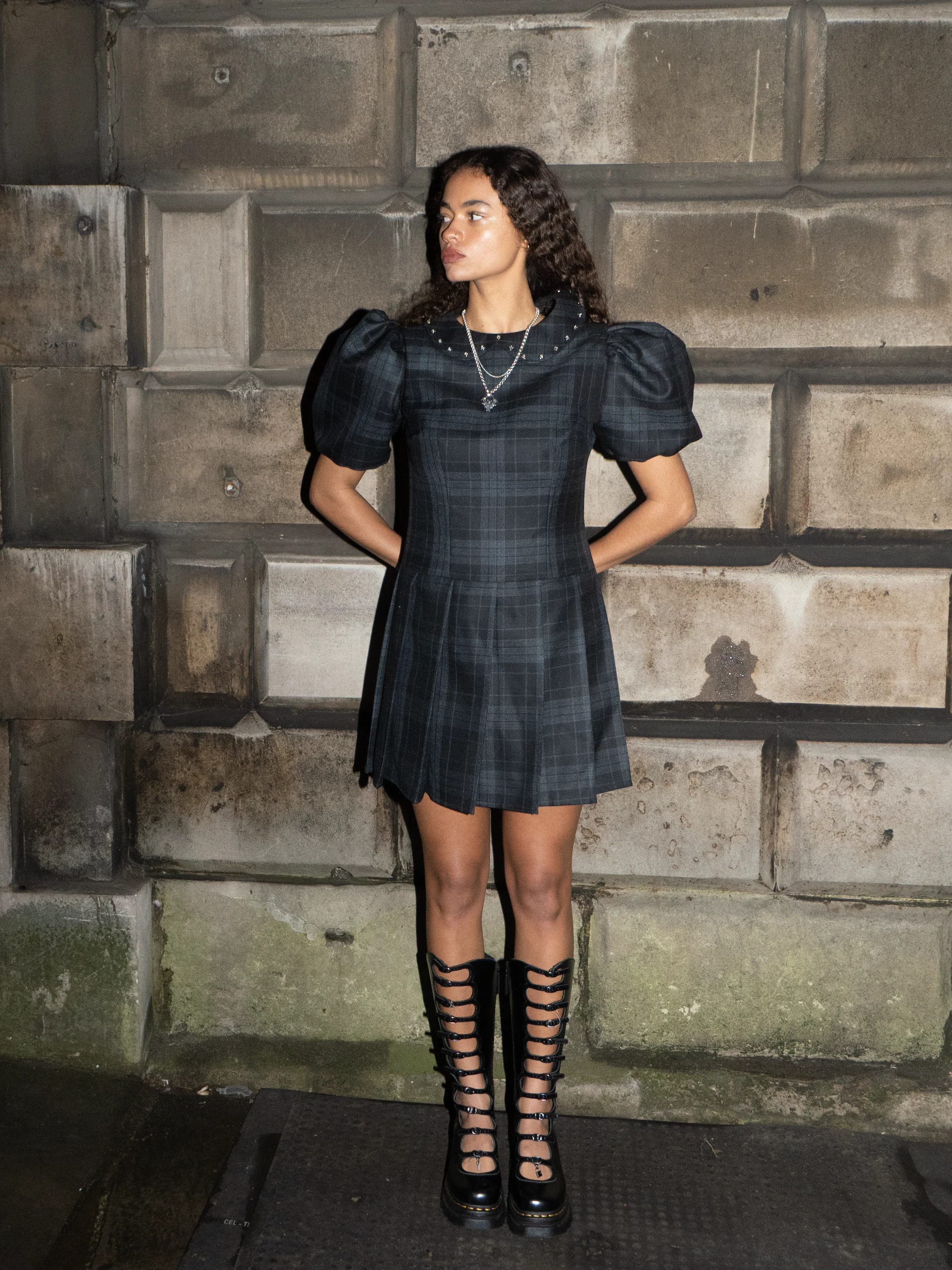 FOUR-PLAY STUDDED TARTAN DRESS - BLACK - Image 9