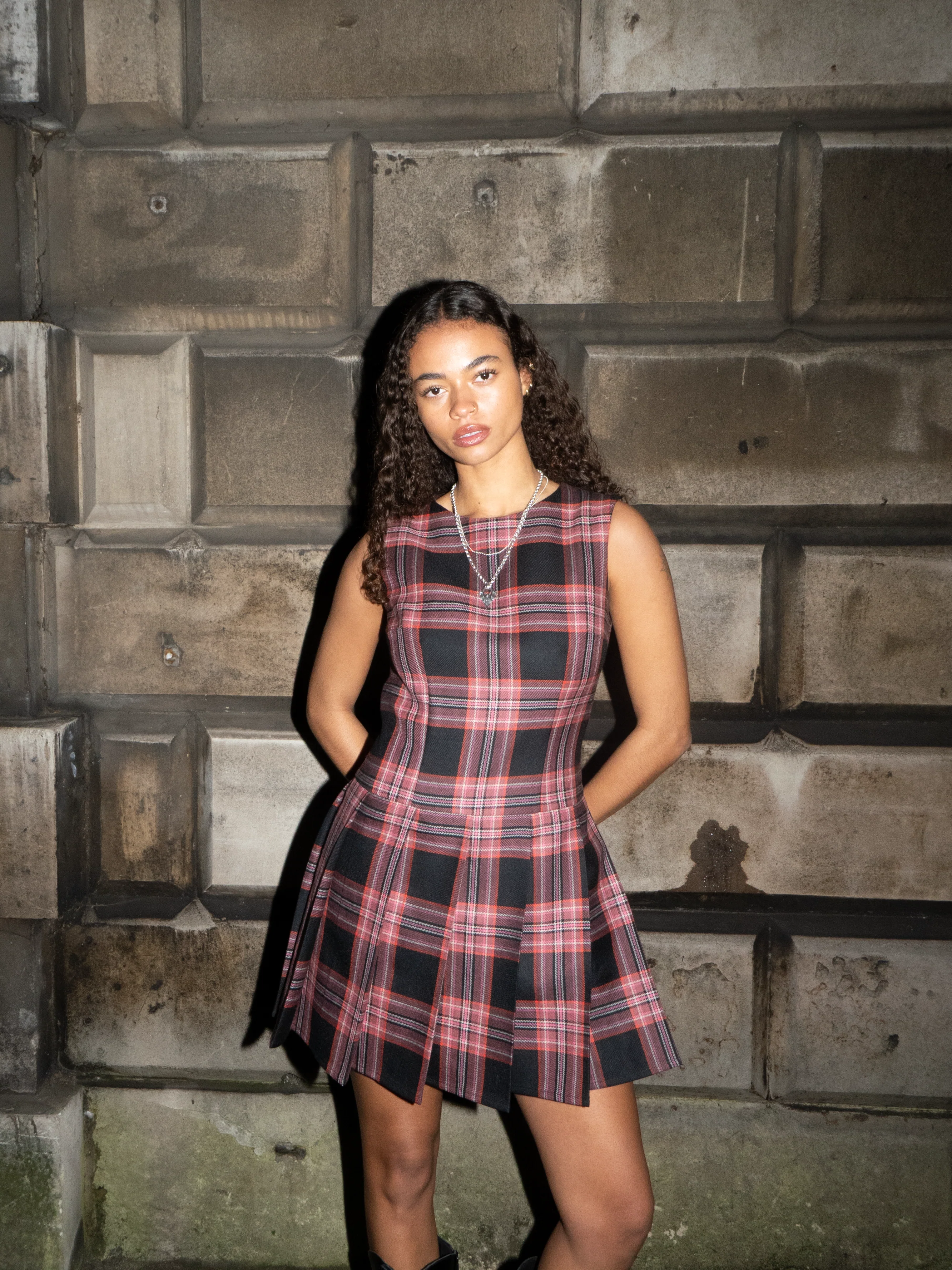 FOUR-PLAY STUDDED TARTAN DRESS - PINK - Image 7
