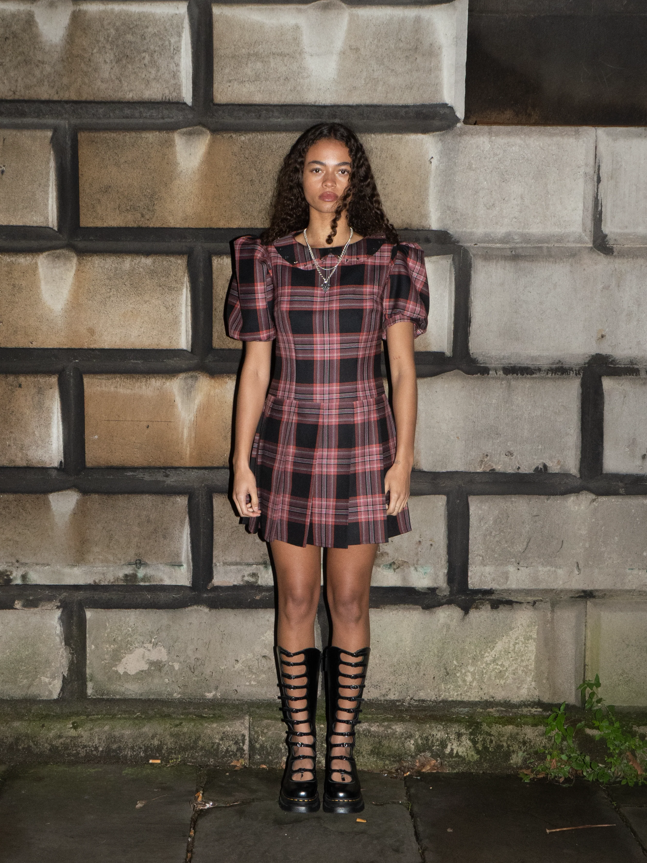 FOUR-PLAY STUDDED TARTAN DRESS - PINK - Image 8