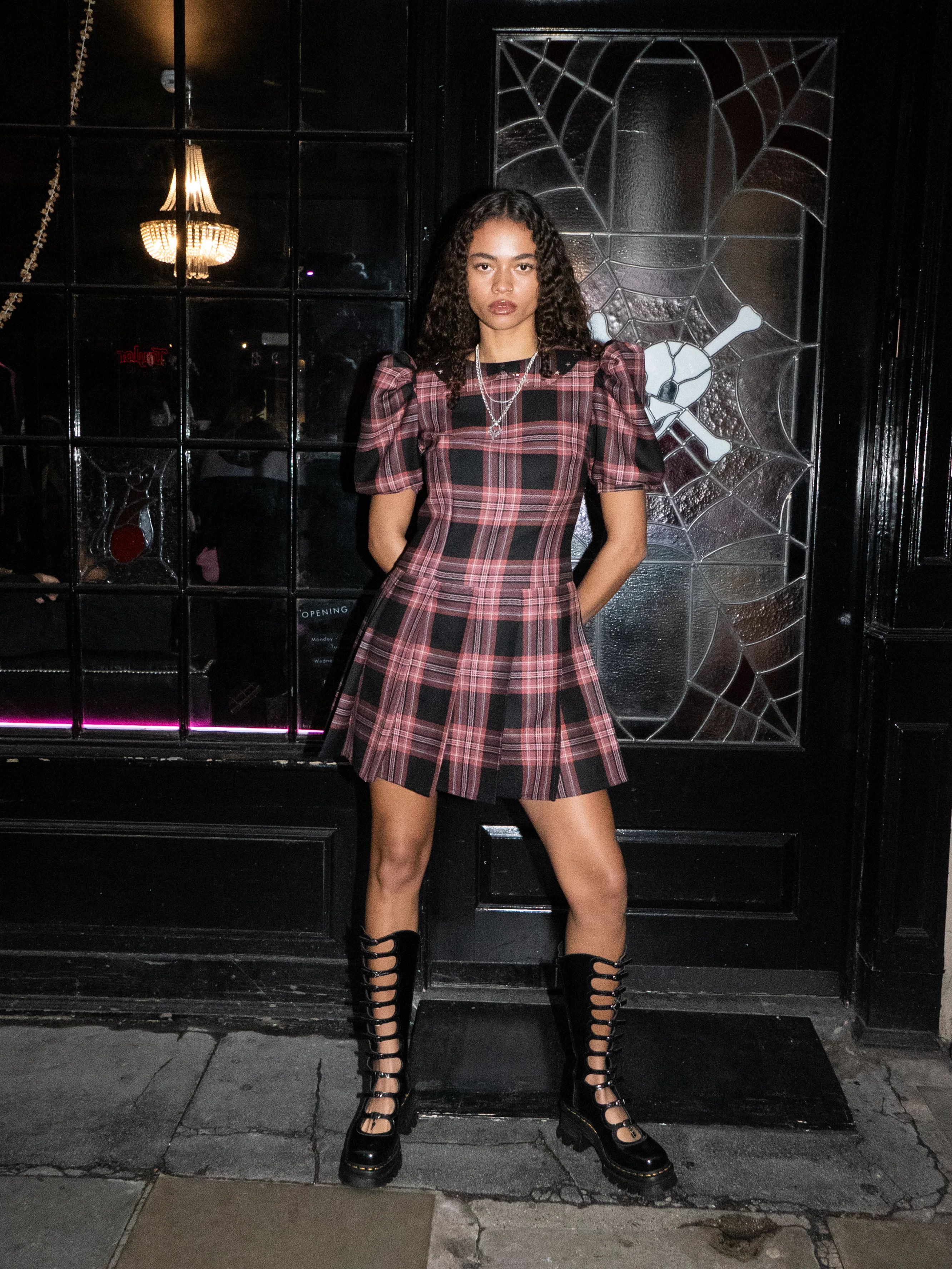 FOUR-PLAY STUDDED TARTAN DRESS - PINK - Image 9